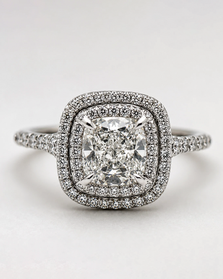 2025 Tiffany & Co. Soleste Cushion Diamond Engagement Ring Double Halo Platinum Size 10.75 (349814)