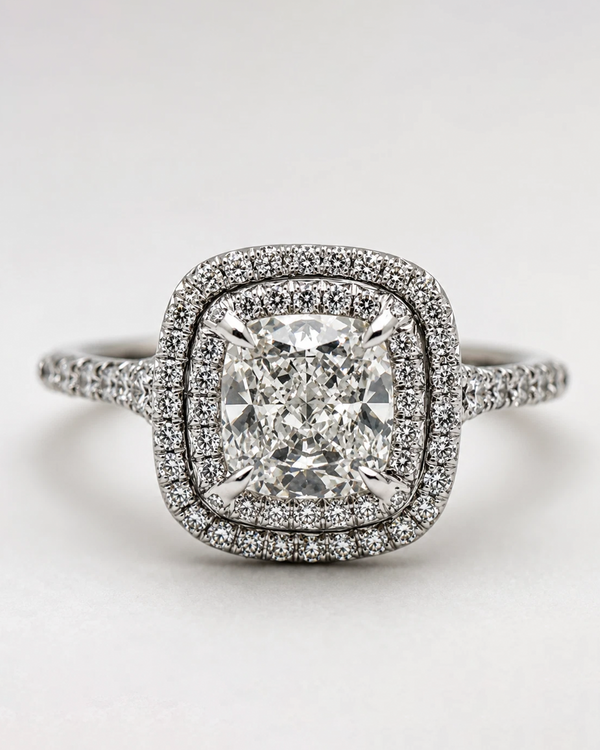 2025 Tiffany & Co. Soleste Cushion Diamond Engagement Ring Double Halo Platinum Size 10.75 (349814)