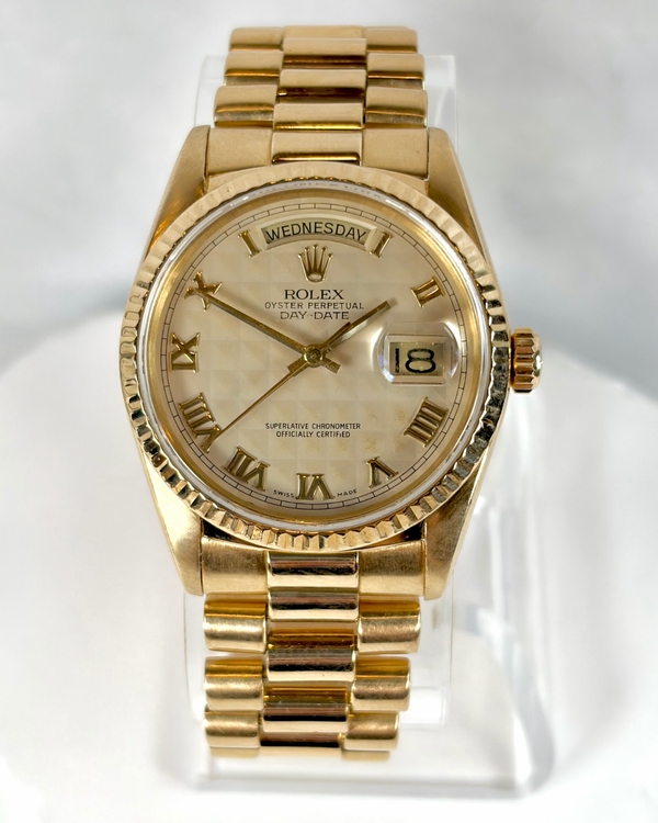 1987 Rolex Day-Date 36MM Ivory "Pyramid" Dial Yellow Gold President Bracelet (18238)