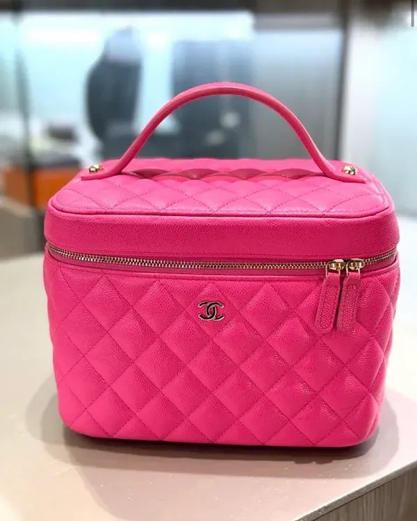 Chanel Bag Large Vanity Top Handle Pink Caviar Leather Gold-Tone Hardware Leather Strap (Bag)
