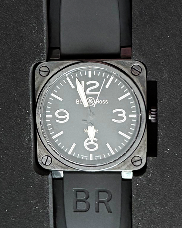2012 Bell & Ross BR 01 - 92 Ceramic 46MM Black Dial Rubber Strap (BR0192-BL-CER/SCR)