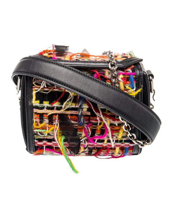 2022 Alexander McQueen Shoulder Bag Knit Box Small Black Leather Steel Hardware Leather Strap (Knit)