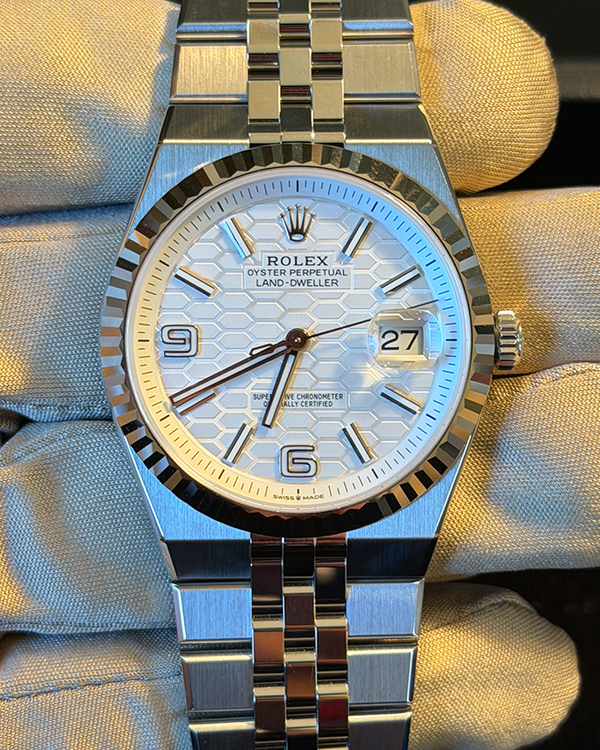 2026 Rolex Land-Dweller 40MM White "Honeycomb" Dial Flat Jubilee Bracelet (127334)