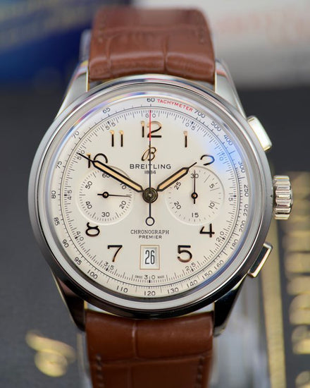 No Reserve - 2025 Breitling Premier B01 Chronograph 42MM Beige Dial Leather Strap (AB0145)