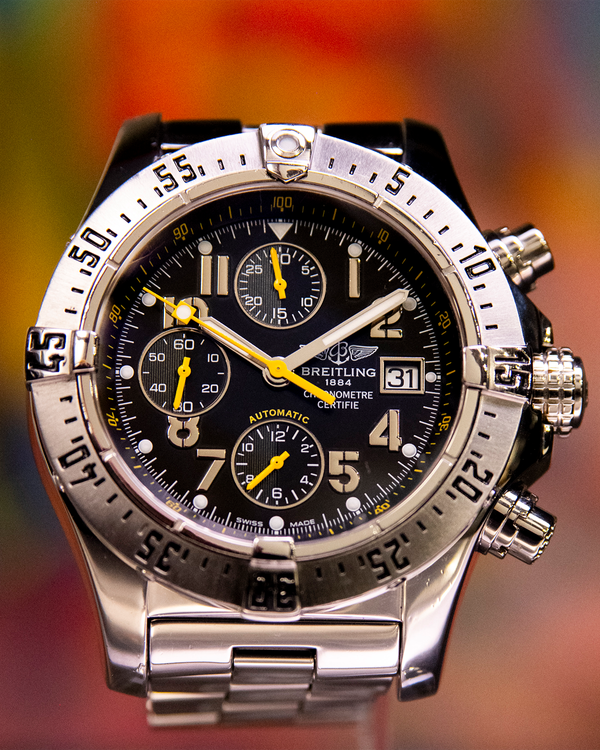 2011 Breitling Avenger 45MM Aftermarket Black Dial Steel Bracelet (A13380Q8/BA44)