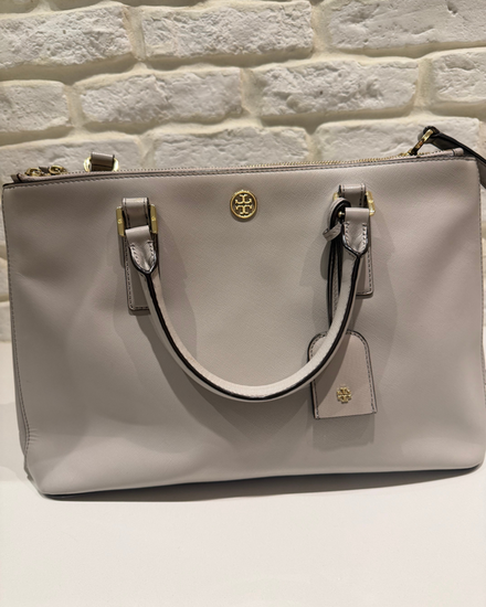 No Reserve - Tory Burch Romy Medium Light Grey Leather Gold-Tone Hardware (Tory Burch Bag)
