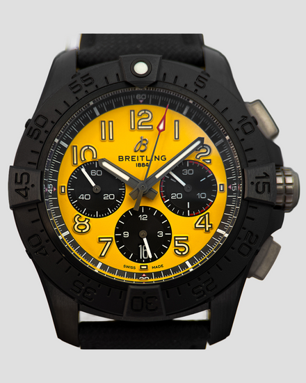 2025 Breitling Chronograph 44MM Yellow Dial Leather Strap (SB0147)