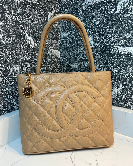 Chanel Medallion Tote Bag Medium Quilted Leather Gold Tone Hardware Leather Handles (Tote Bag)