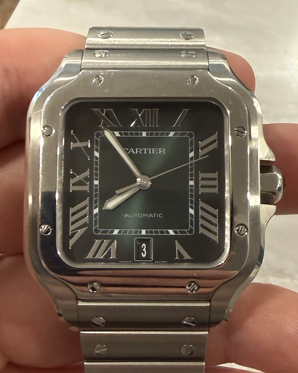 2025 Cartier Santos De Cartier Large 39.8MM Green Dial Steel Bracelet (WSSA0062)