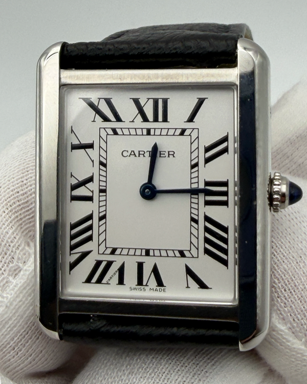 Cartier Tank Solo 34.8MM Quartz White Dial Leather Strap (WSTA0028)