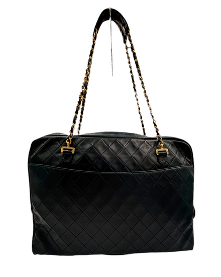 Chanel Bag Navy Quilted Leather Chain Tote Quilted Leather 18k Gold-Tone Hardware Chain/Leather Strap (Bag)