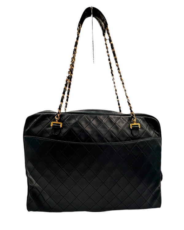 Chanel Bag Navy Quilted Leather Chain Tote Quilted Leather Gold-Tone Hardware Chain/Leather Strap (Bag)