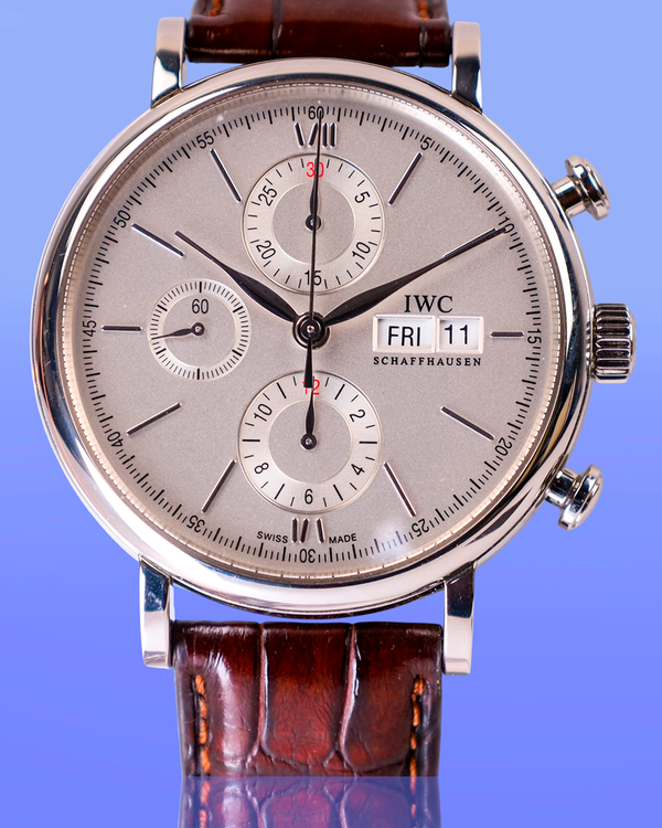 2021 IWC Schaffhausen Portofino Chronograph 42MM Silver Dial Leather Strap (IW391027)