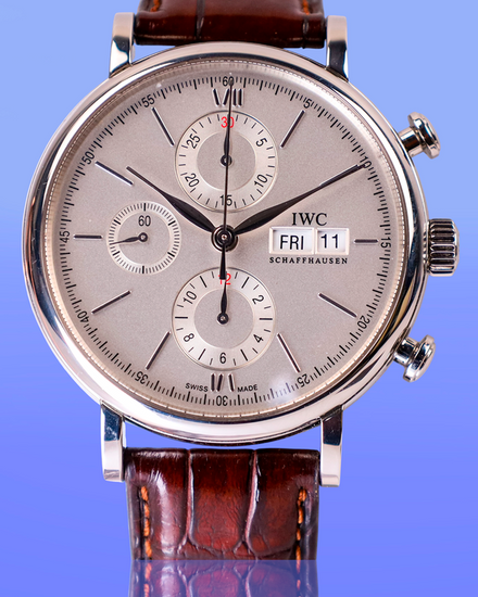 2021 IWC Schaffhausen Portofino Chronograph 42MM Silver Dial Leather Strap (IW391027)