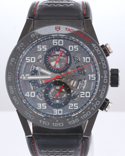 No Reserve - Tag Heuer Carrera Calibre Heuer 01 45MM Skeleton Dial Leather Strap (CAR2A1H)