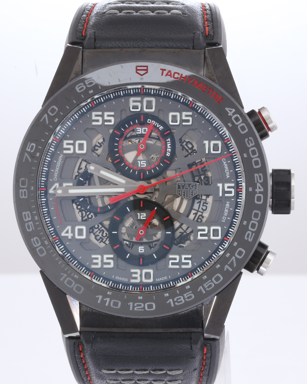 No Reserve - Tag Heuer Carrera Calibre Heuer 01 45MM Skeleton Dial Leather Strap (CAR2A1H.FT6101)