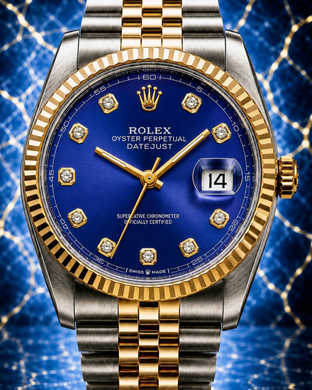 No Reserve - Rolex Datejust 36MM Aftermarket Blue Dial Aftermarket Two-Tone Gold-Plated Jubilee Bracelet (1601)