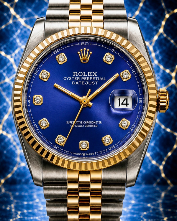 No Reserve - Rolex Datejust 36MM Aftermarket Blue Dial Aftermarket Two-Tone Gold Plated Jubilee Bracelet (1601)