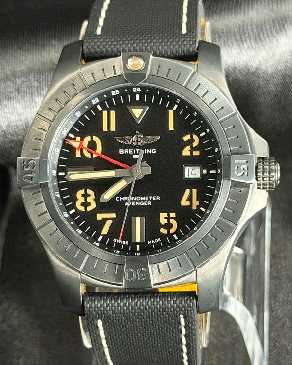 2024 Breitling Avenger GMT Night Mission 45MM Black Dial Leather Strap (V32395)
