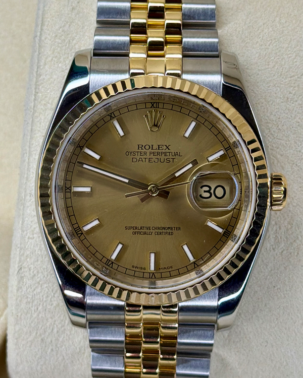 2011 Rolex Datejust 36MM Champagne Dial Two-Tone Super Jubilee Bracelet (116233)
