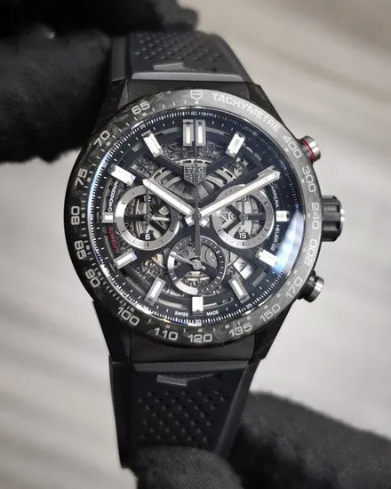 2021 Tag Heuer Carrera Calibre Heuer 02 43MM Carbon Fiber Skeleton Dial Rubber Strap (CBG2016.FT6143)