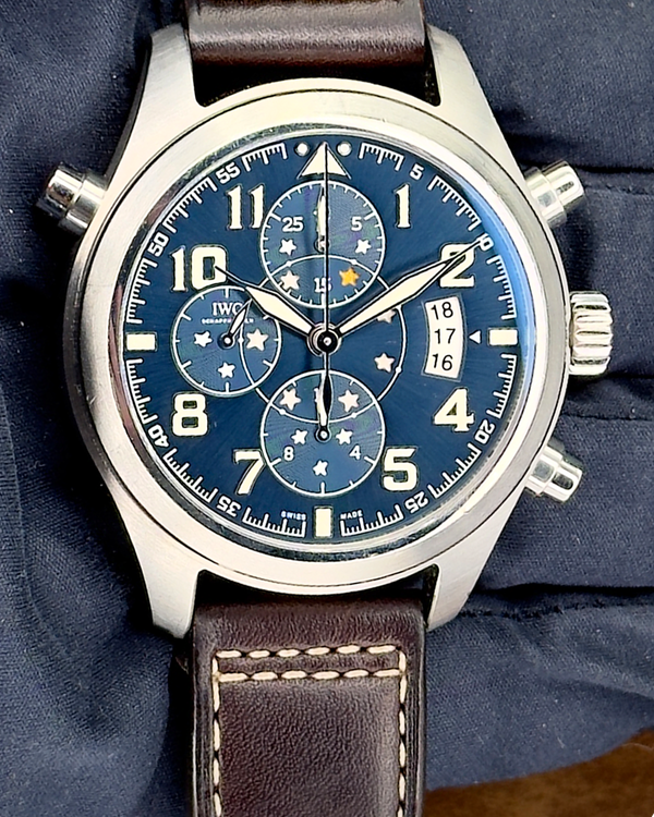 No Reserve - 2018 IWC Schaffhausen Pilot Double Chronograph "Le Petit Prince" L.E. 44MM Blue Dial Leather Strap (IW371807)