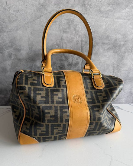 No Reserve - Fendi Zucca Boston Coated Canvas Gold-Tone Hardware Leather Strap (Zucca Boston)