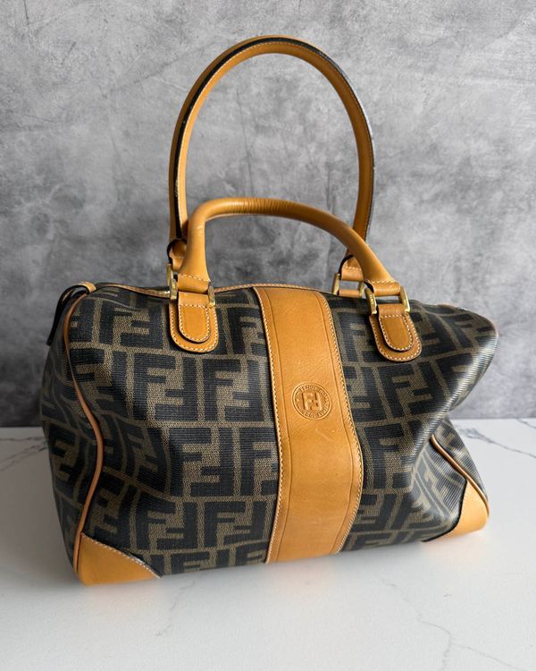 No Reserve - Fendi Zucca Boston Coated Canvas Gold-Tone Hardware Leather Strap (Zucca Boston)