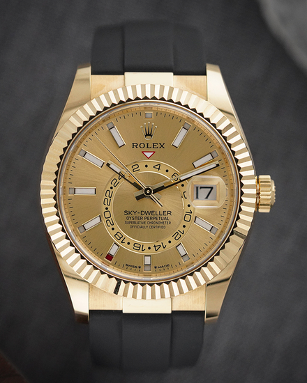 2025 Rolex Sky-Dweller 42MM Champagne Dial Rubber Strap (336238)