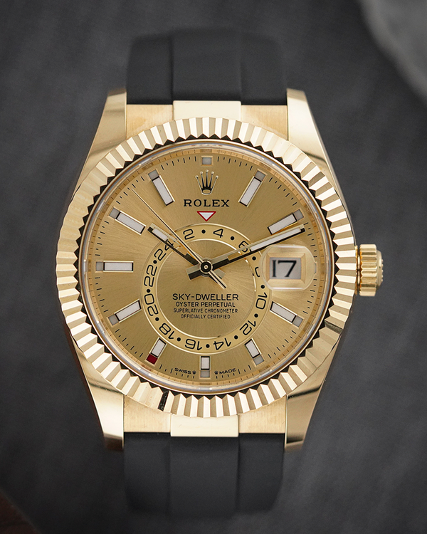 (Working) 2025 Rolex Sky-Dweller 42MM Champagne Dial Oysterflex Strap (336238)