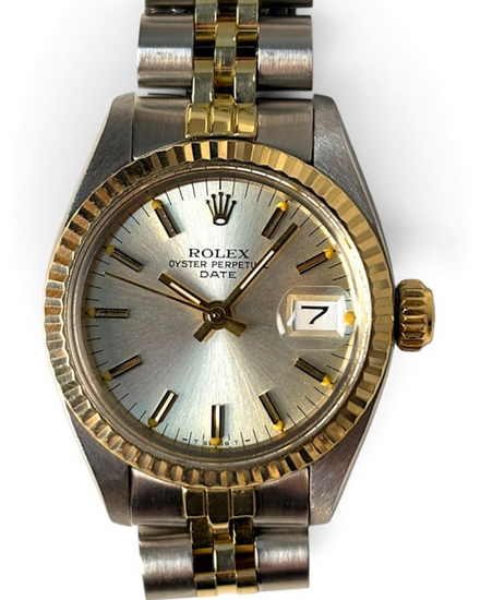 Rolex Oyster Perpetual Lady Date 26MM Silver Dial Aftermarket Two-Tone Bracelet (6917)
