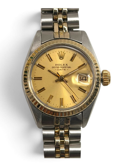 1980 Rolex Oyster Perpetual Lady Date 26MM Champagne Dial Aftermarket Two-Tone Bracelet (6917)