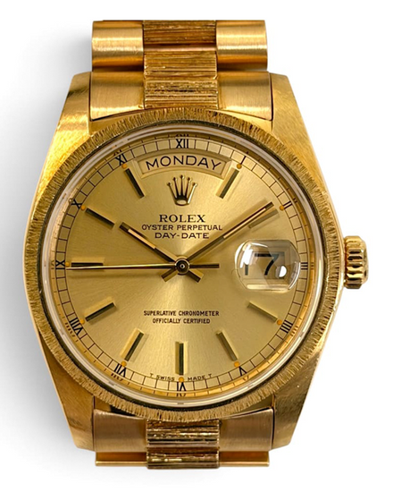 Rolex Day-Date 36MM Champagne Dial Yellow Gold "Bark" President Bracelet (18078)