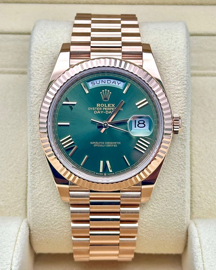 2024 Rolex Day-Date 40MM Green Dial Rose Gold President Bracelet (228235)