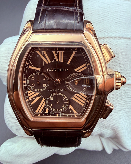 2022 Cartier Roadster Chronograph Rose Gold 47MM Brown Dial Leather Strap (W62042Y5)