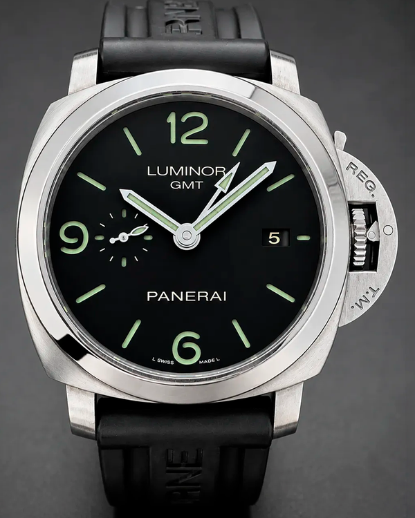 No Reserve - Panerai Luminor 1950 3 Days GMT 44MM Black Dial Rubber Strap (PAM00320)
