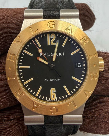 Bvlgari Diagono 35MM Black Dial Leather Strap (LC 35 SG)