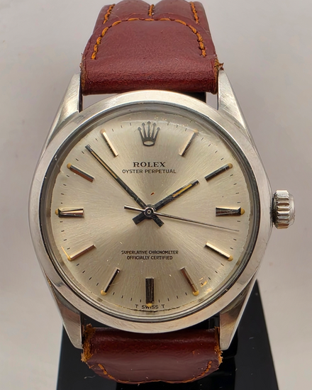 1968 Rolex Oyster Perpetual 34MM Silver Dial Aftermarket Leather Strap (1002)