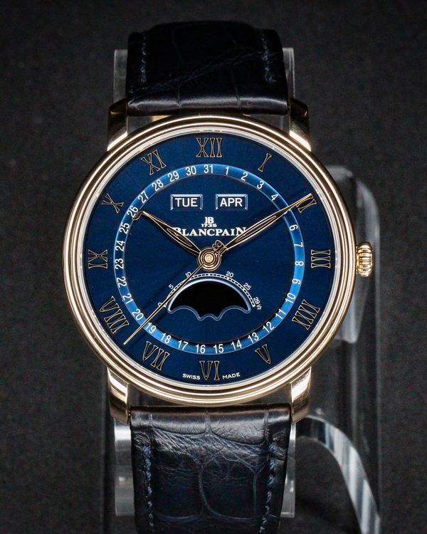 No Reserve - 2021 Blancpain Villeret Quantième Complet 40MM Blue Dial Leather Strap (6654-3640-55B)