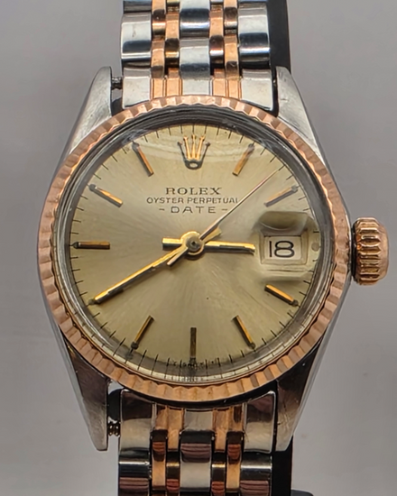 1957 Rolex Oyster Perpetual Lady Date 26MM Champagne Dial Aftermarket Two-Tone Bracelet (6517)