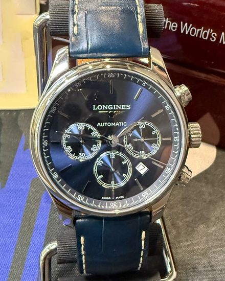 2023 Longines Master Collection Chronograph 44MM Blue Dial Leather Strap (L2.859.4.92.0)