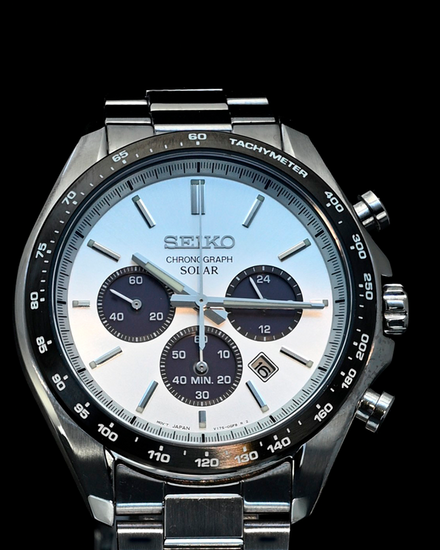 No Reserve - Seiko Selection JDM Solar Chronograph "Panda" 42.2MM Quartz Silver Dial Steel Bracelet (SBPY165)