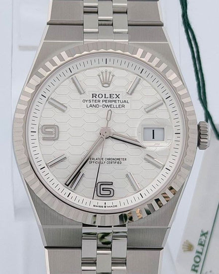 No Reserve - 2026 Rolex Land-Dweller 40MM White "Honeycomb" Dial Flat Jubilee Bracelet (127334)