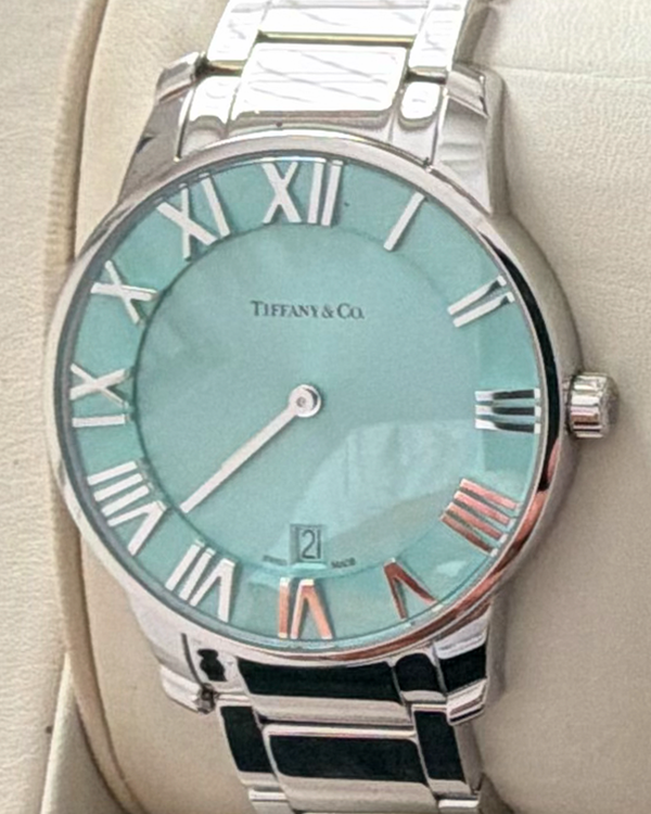 2020 Tiffany Atlas Dome 37MM Quartz Blue "Turquoise" Dial Steel Bracelet (63452769)