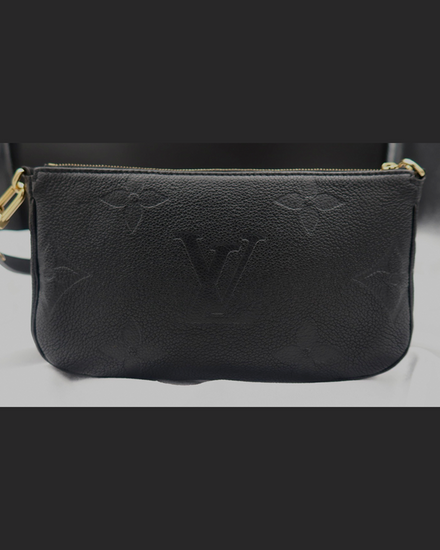 Louis Vuitton Multi Pochette Accessoires Giant Monogram Empreinte Noir Medium Black Leather Gold-Tone Hardware (M44840)