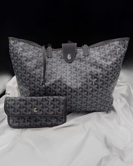 Goyard Tote Saint Louis GM Grey Canvas PM 12IN x 9.5IN x 5IN Leather Strap (Saint Louis GM)