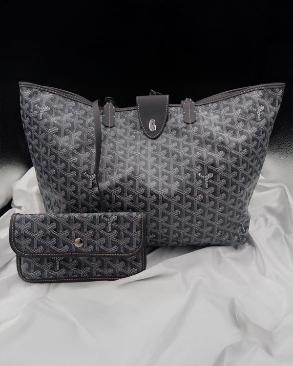 Goyard Tote Saint Louis GM Bi Grey Goyardine Canvas Leather Strap (Saint Louis GM)