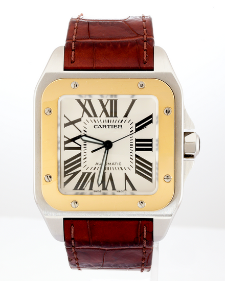 No Reserve - 2006 Cartier Santos 100 De Cartier 41.3MM Off-White Dial Leather Strap (W20072X7)
