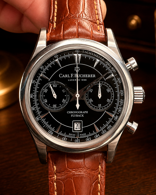 No Reserve - Carl F. Bucherer Manero Chronograph 43MM Black Dial Leather Strap (00.10919.08.33.01)