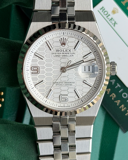 2025 Rolex Land-Dweller 36MM White "Honeycomb" Dial Flat Jubilee Bracelet (127234)